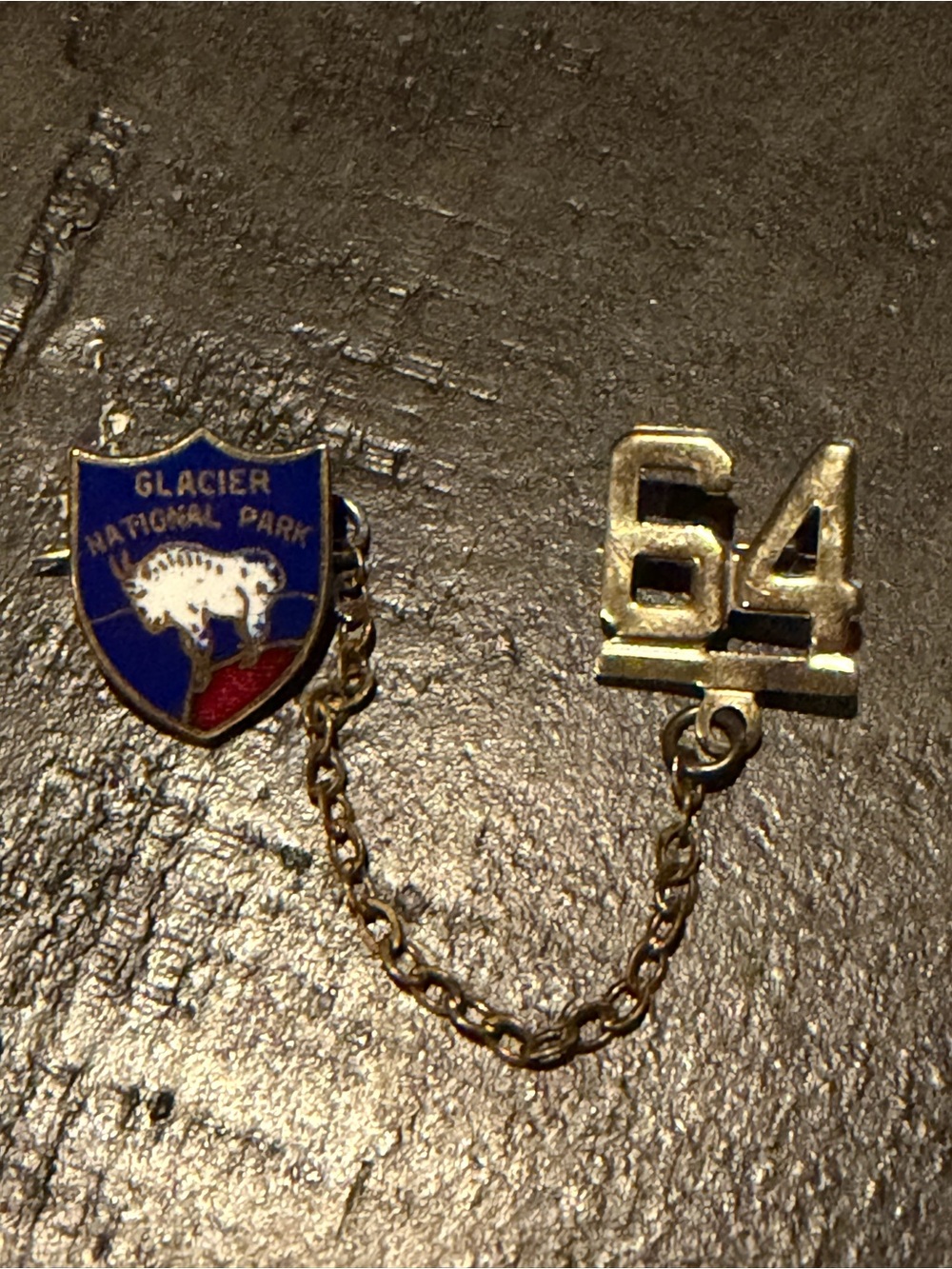 Glacier National Park Enamel Shield Tie Chain - Blue and Gold '64'
